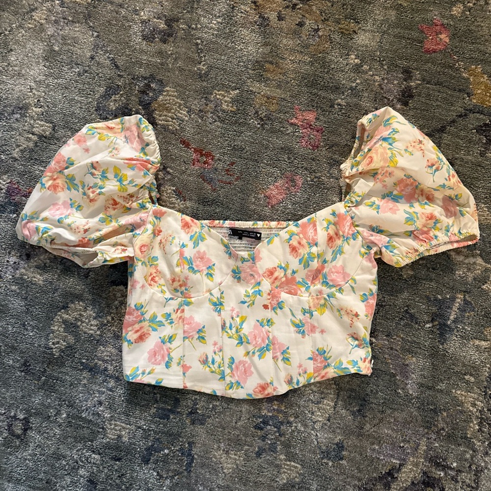 Zara Floral Corset Puff Sleeve Top